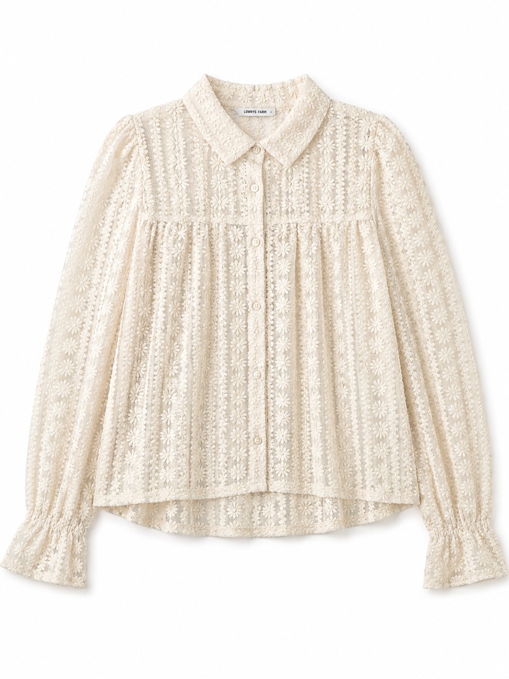 LoveShackFancy Cream Lace Button-Front Blouse